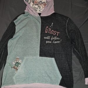 Disney Haunted Mansion Hitchhiking Ghost Theme Patchwork Color Hoodie Size L